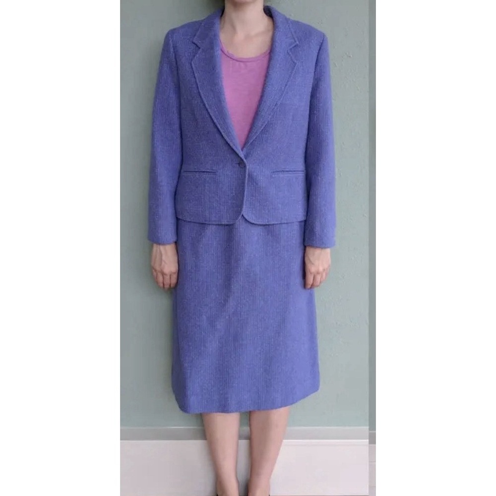 Vintage Pendleton Purple Wool Suit Set Jacket & Skirt Sz 14 Classic Women